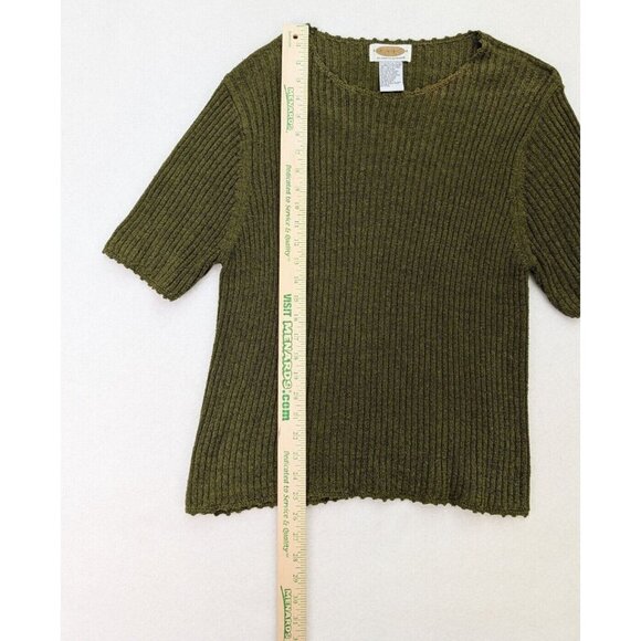 Vintage 90s Women's Sweater Size XL Green Short Sleeve Ribbed Croft & Barrow - Picture 11 of 14